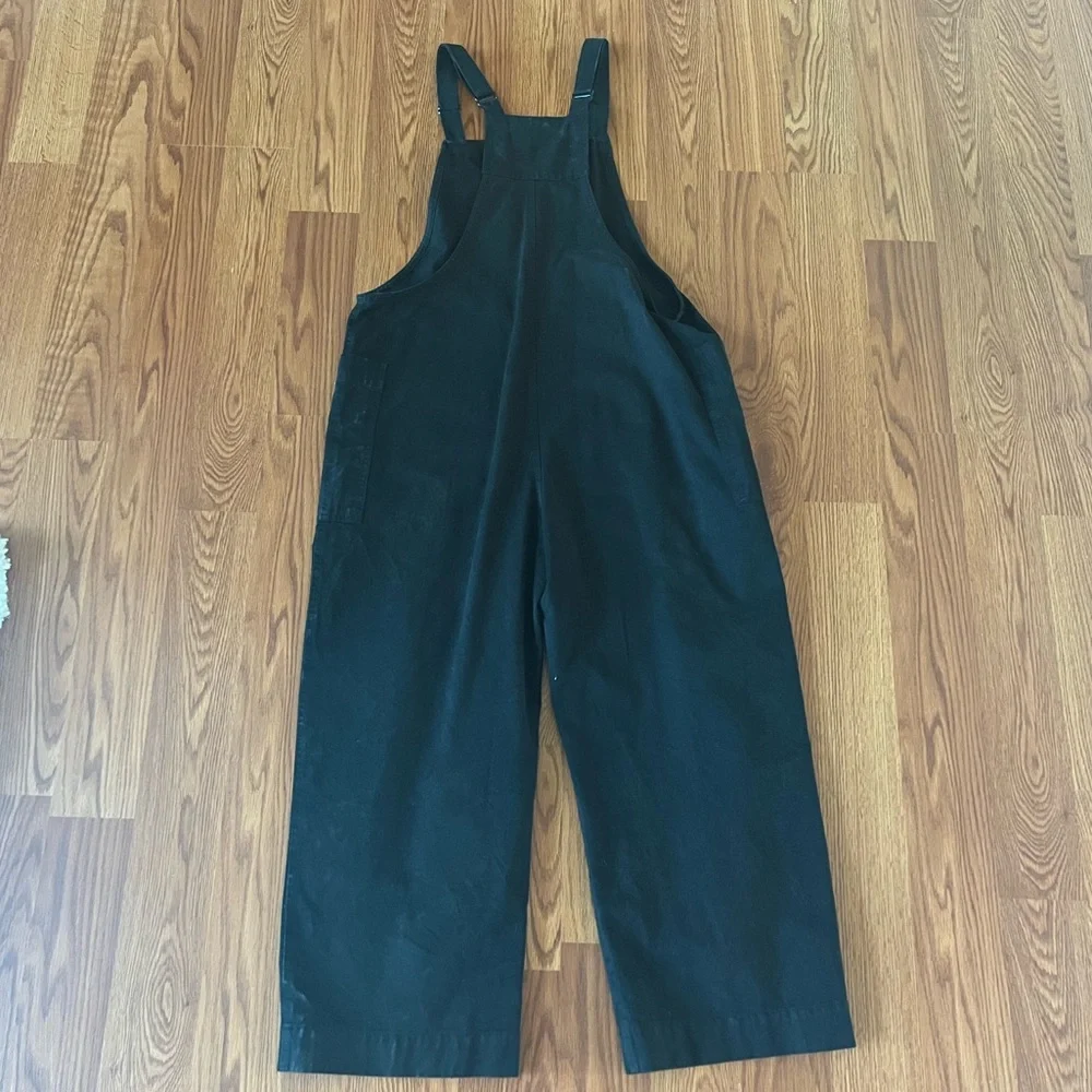 Black Wide-Leg Cotton Overalls